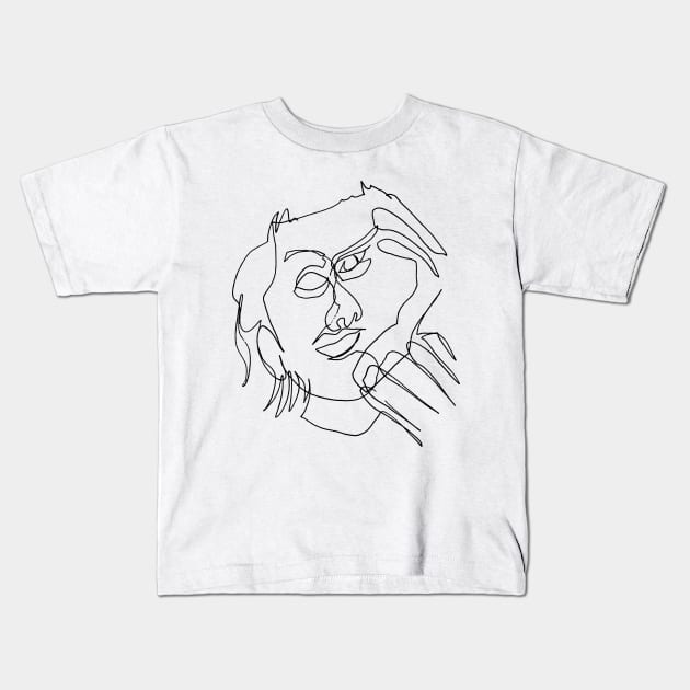 Continuous line drawing face #3 graphic (black line) Kids T-Shirt by soitwouldseem